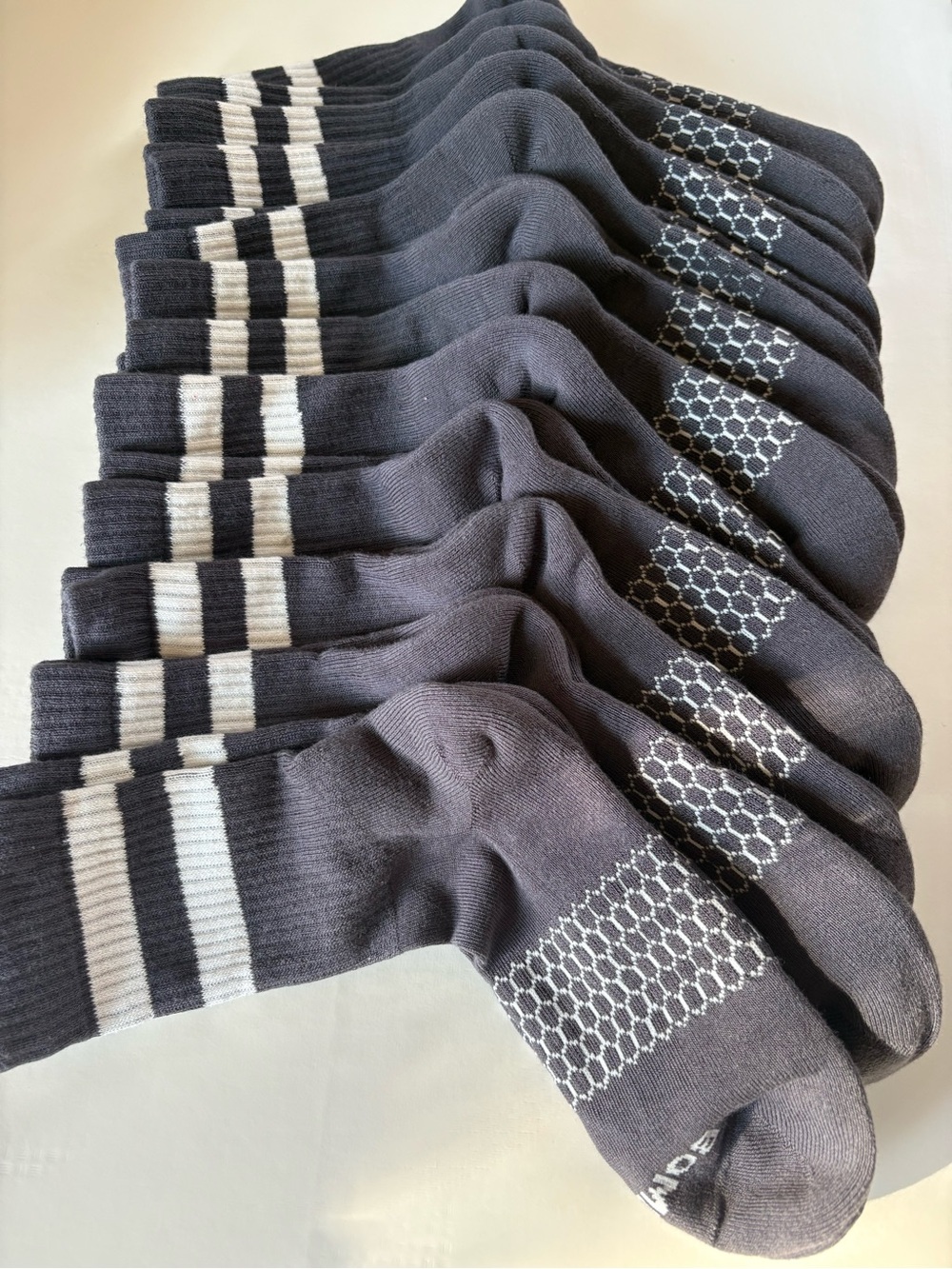 Bombas 12 pack Gray Crew Athletic Socks with White Stripe Accents